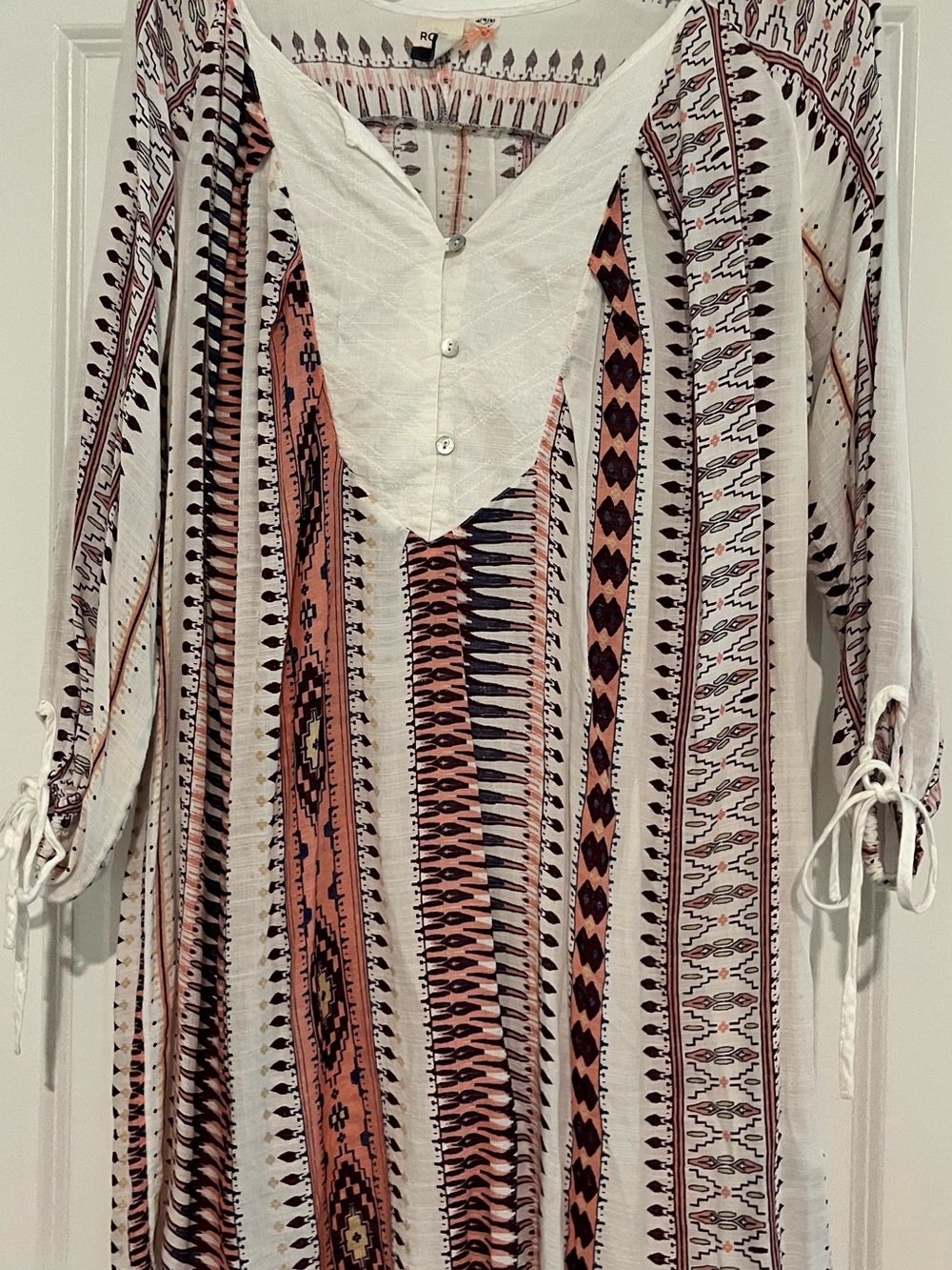 Roxy Boho Top with Rust Print Trim